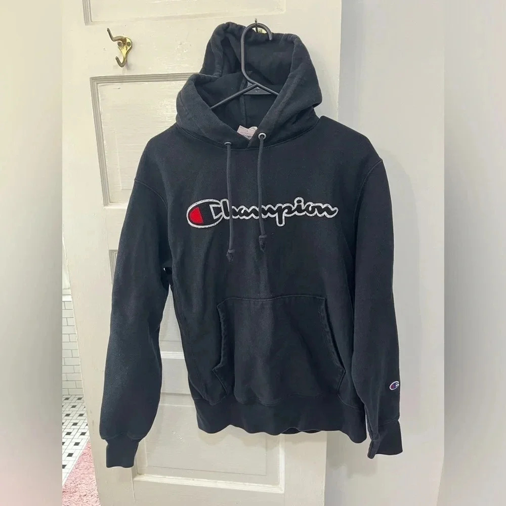 Champion Black Hoodie with Embroidered Logo